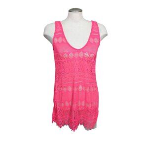 Ocean Pacific OP Crochet Swimsuit Swim Coverup Hot Melon Junior Medium 7 9 Beach